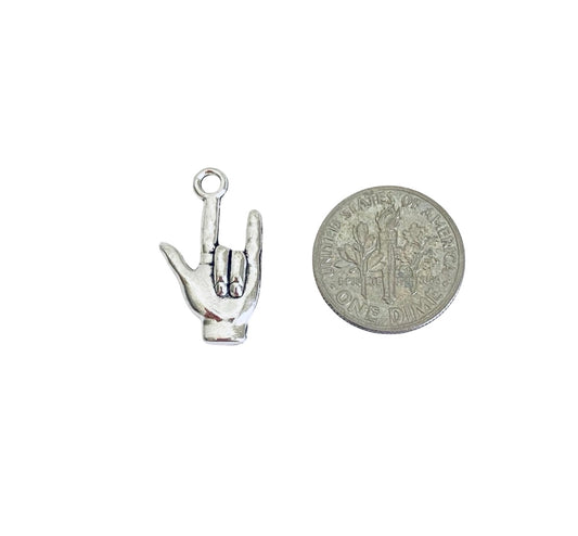 Base Metal Hand Sign I Love You Charm