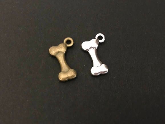 Tiny Dog Bone Charm (Silver or Dark Bronze)
