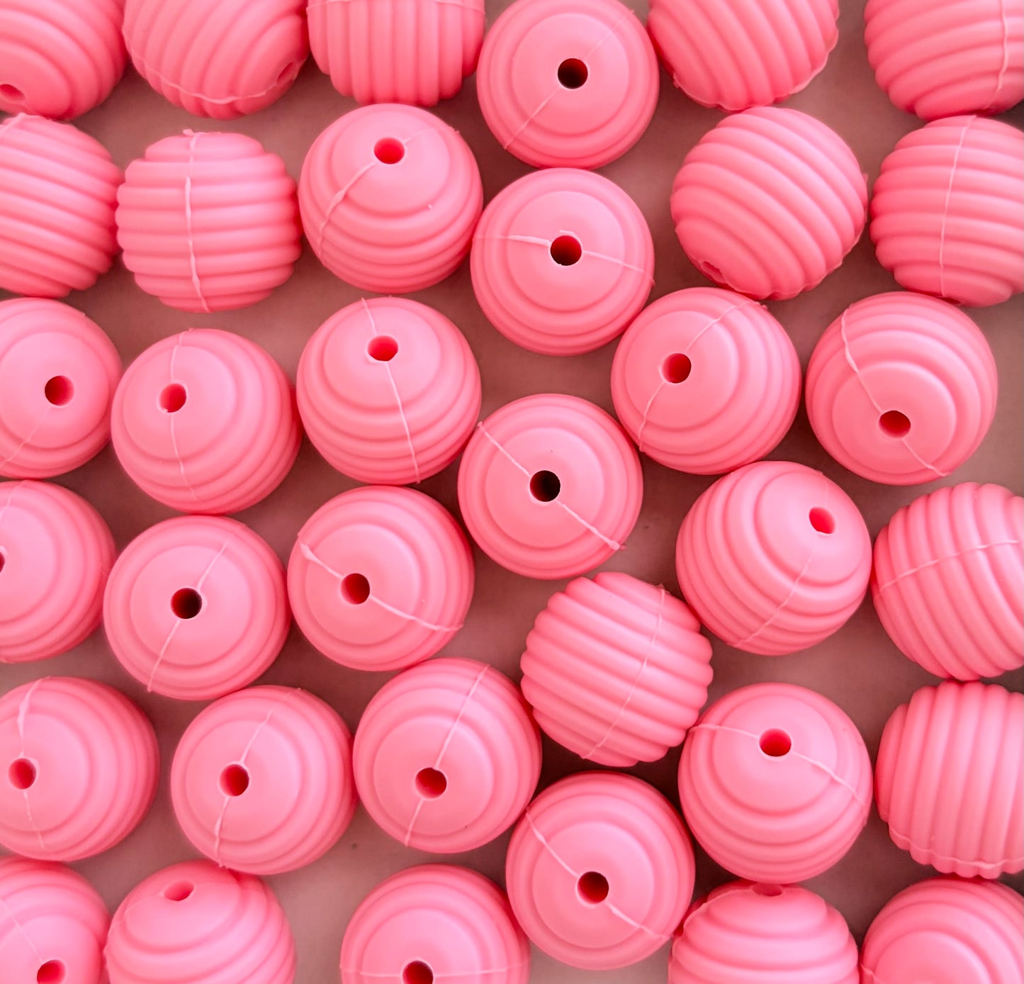 15mm Bright Pink Ribbed Silicone Beads • Round Textured Beads (Sold Per Piece) for Jewelry Making, Keychains & DIY Crafts