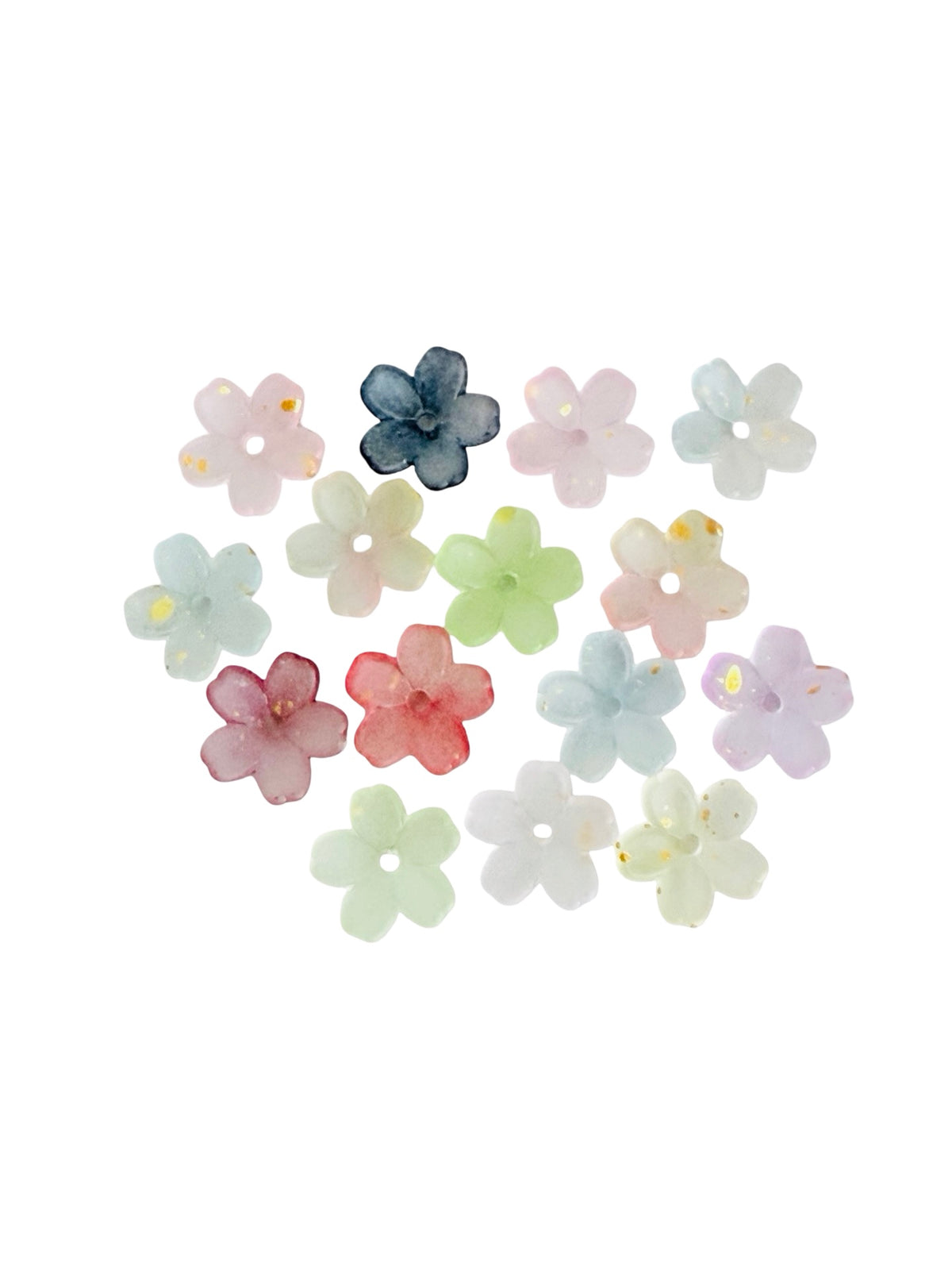 11mm Small 5-Petal Acrylic Flower Beads with Gold Dust • Random Mix Color Floral Beads for Jewelry Making & Crafts