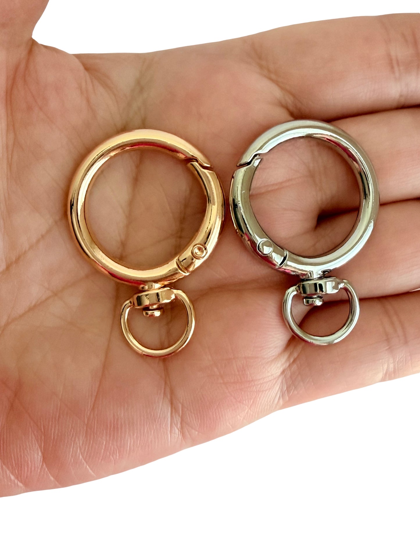 Base Metal Round Clip-On O-Ring Clasp • Silver & Champagne Gold