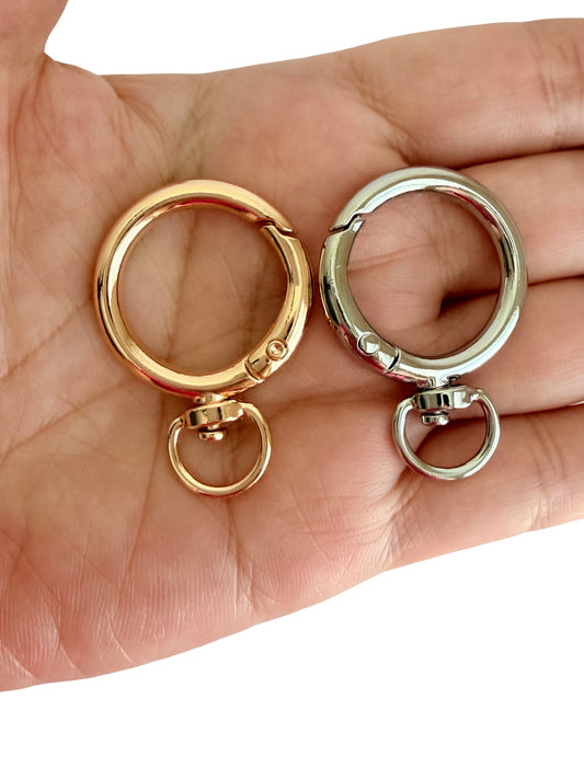 Round Clip-On Clasp with O Ring • Silver & Champagne Gold Keychain Clasp