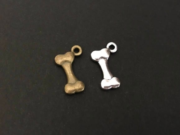 Tiny Dog Bone Charm (Silver or Dark Bronze)
