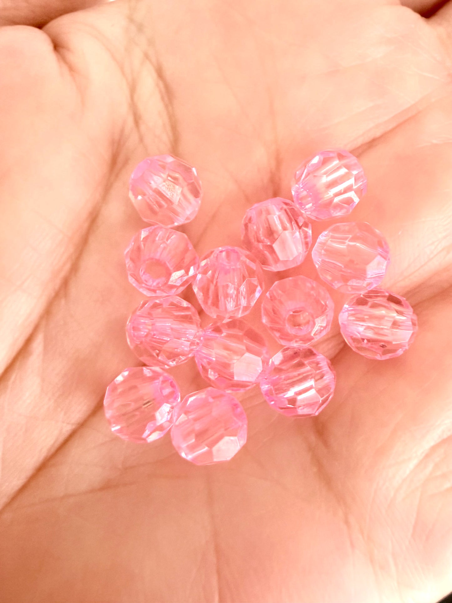 Faceted Plastic Beads • Clear & Pink • 6mm & 8mm