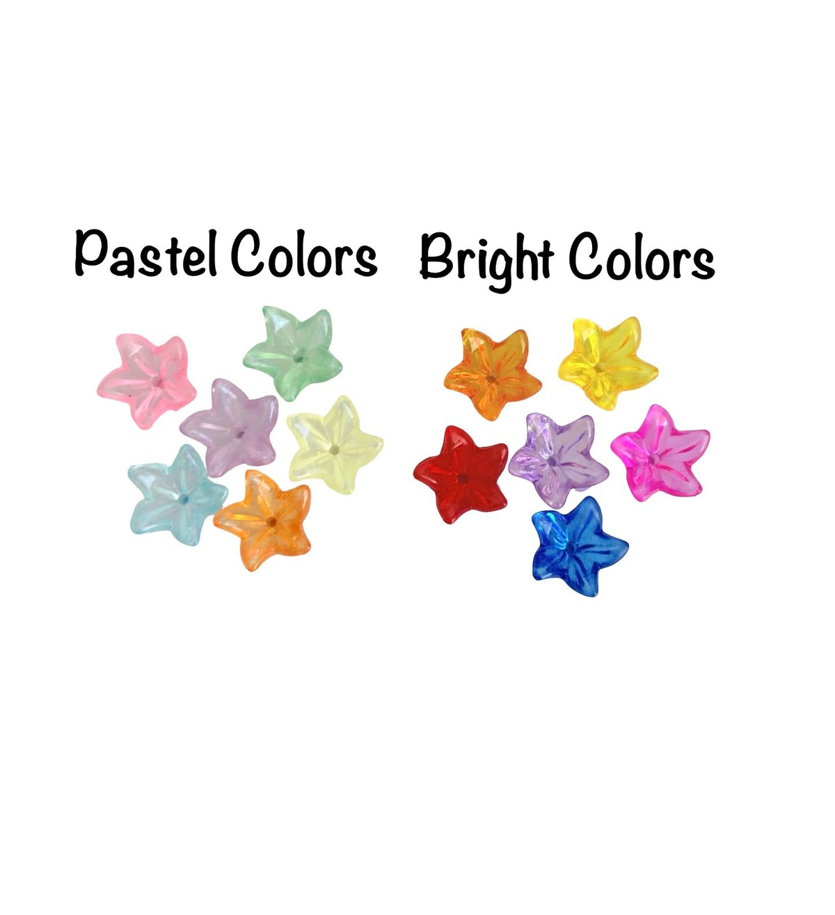 Acrylic 5-Petal Star Flower Beads • Transparent Pastel or Bright Colors • Floral Beads for Jewelry Making & Crafts