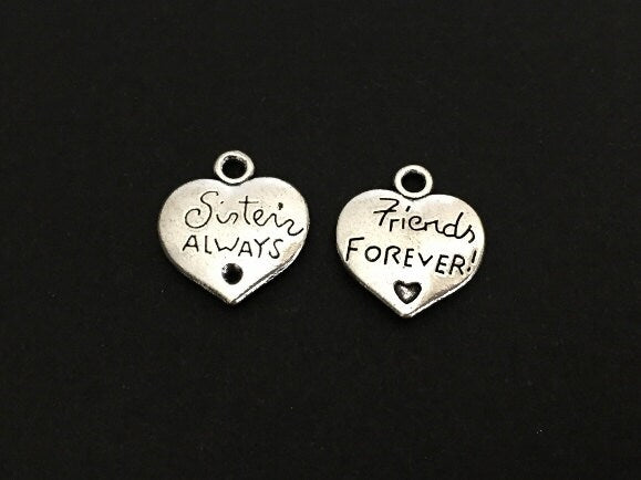 Base Metal Sisters Always, Friends Forever Heart Charm