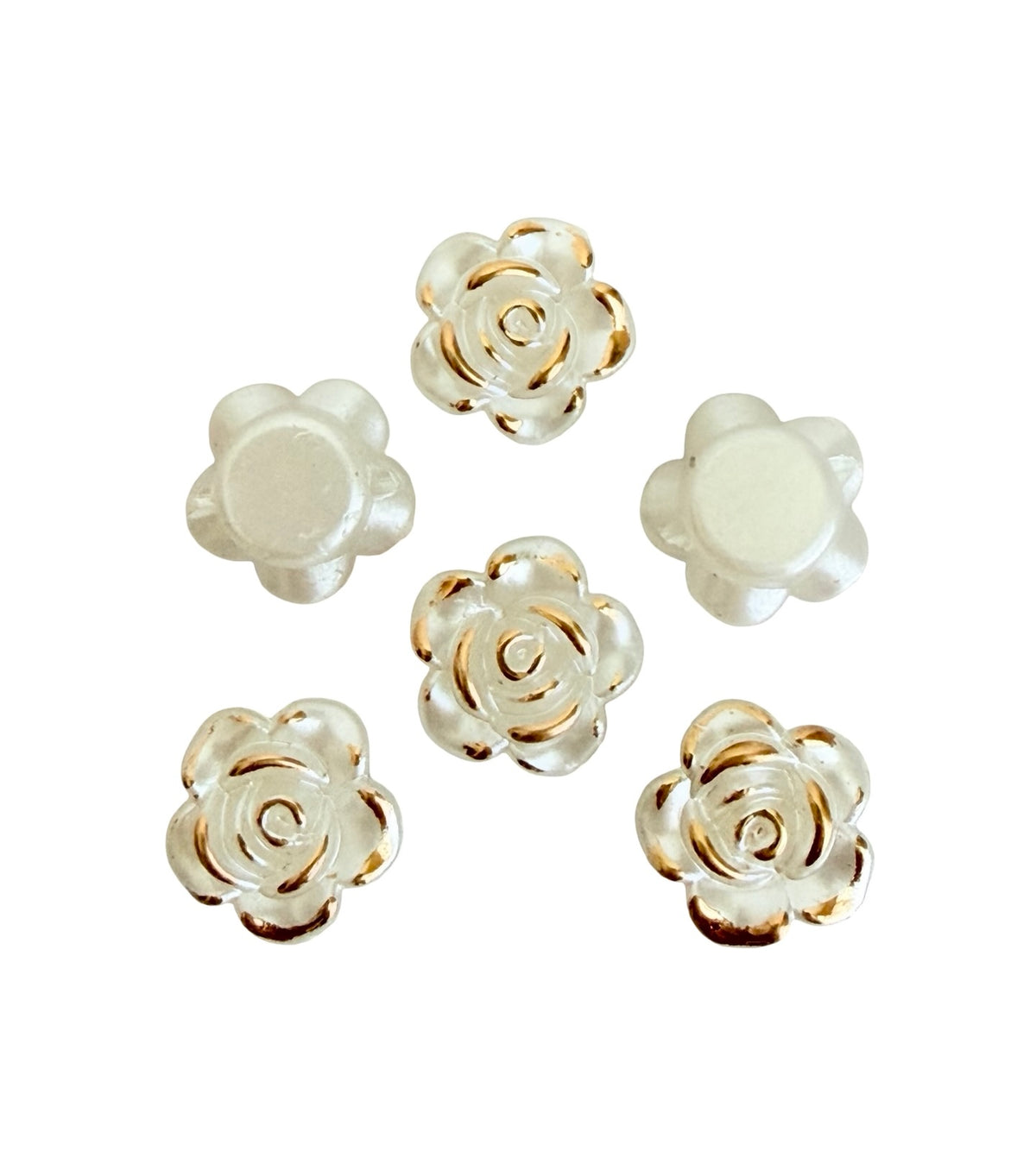 12mm Faux Pearl Gold-Trimmed Rose Beads • Off White Flower Beads for Jewelry Making