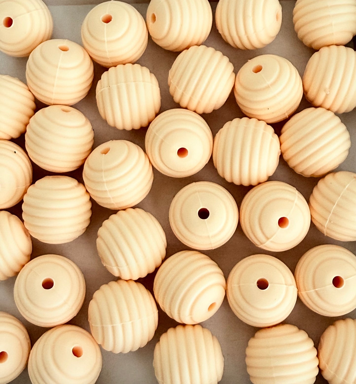 15mm Light Yellow Ribbed Silicone Beads • Round Textured Beads (Sold Per Piece) for Jewelry Making, Keychains & DIY Crafts