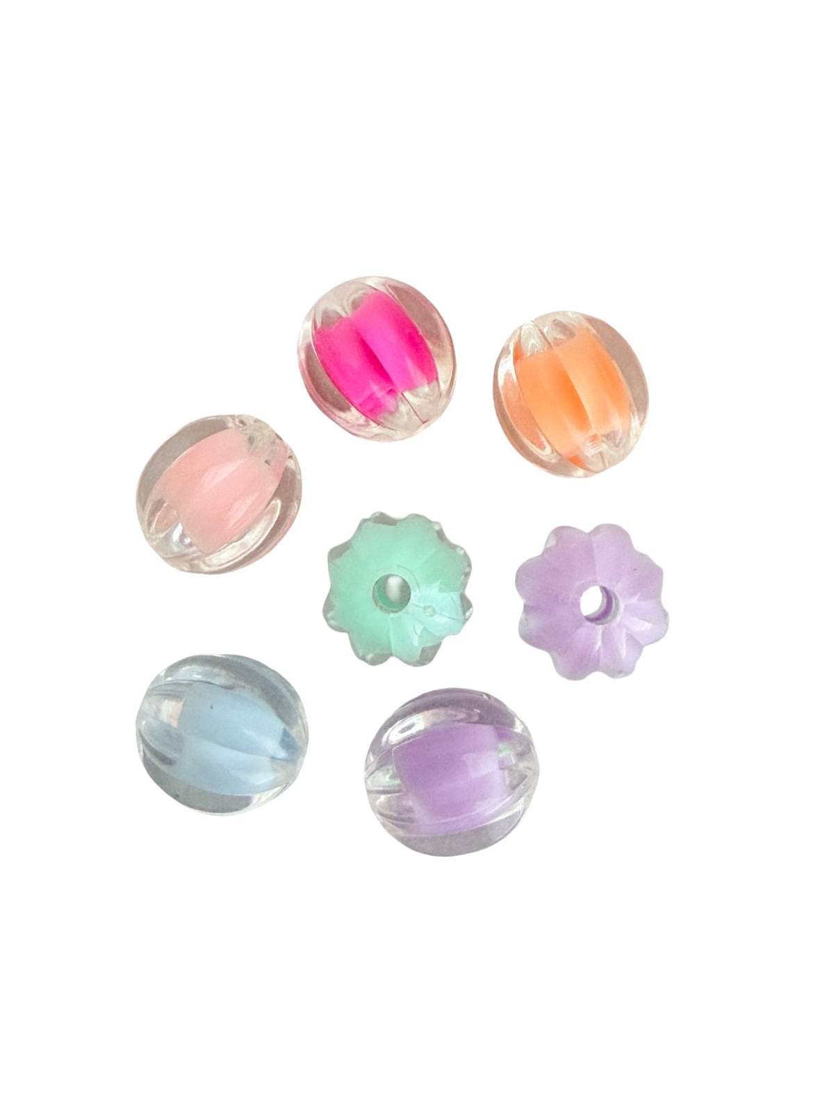 12mm Ribbed Clear Round Beads with Colored Center • Random Mix Beads for Jewelry Making