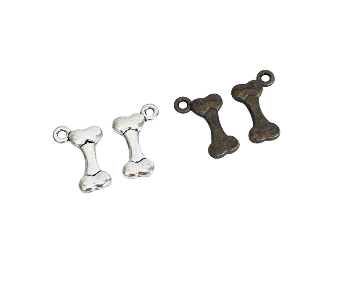 Base metal Tiny Dog Bone Charm (Silver or Bronze color)