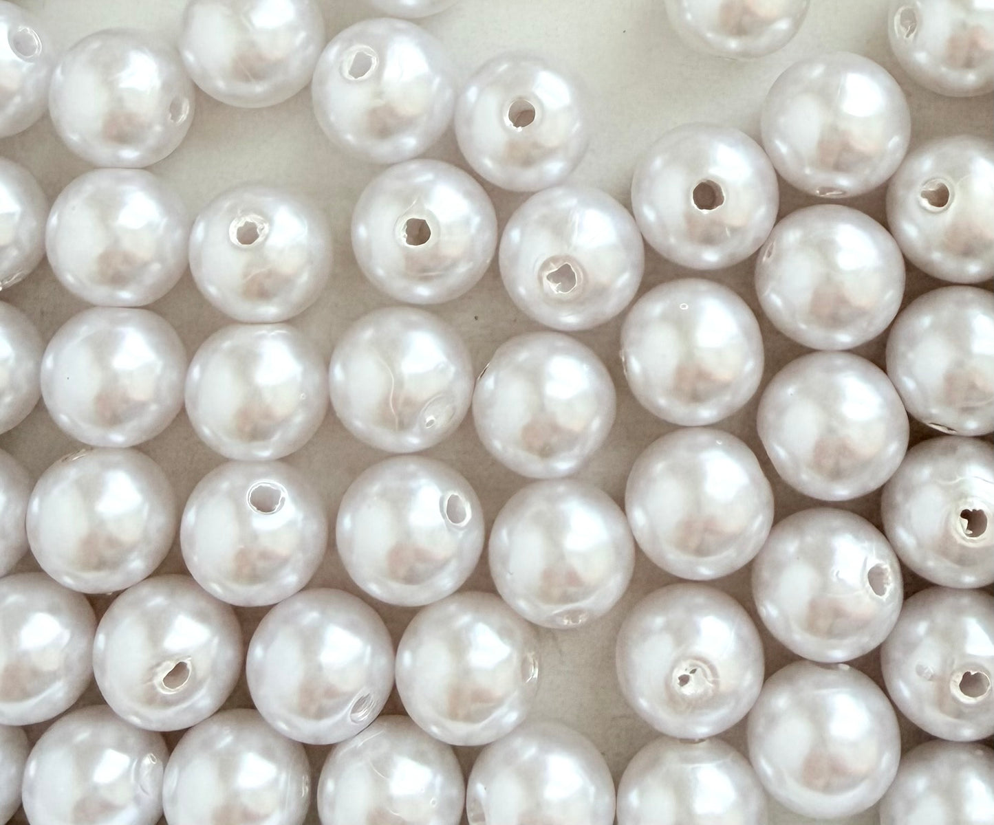 White Glass Pearl Beads (10mm or 12mm) • Elegant Round Faux Pearl Beads for Jewelry Making, Bracelets, Necklaces & DIY Crafts