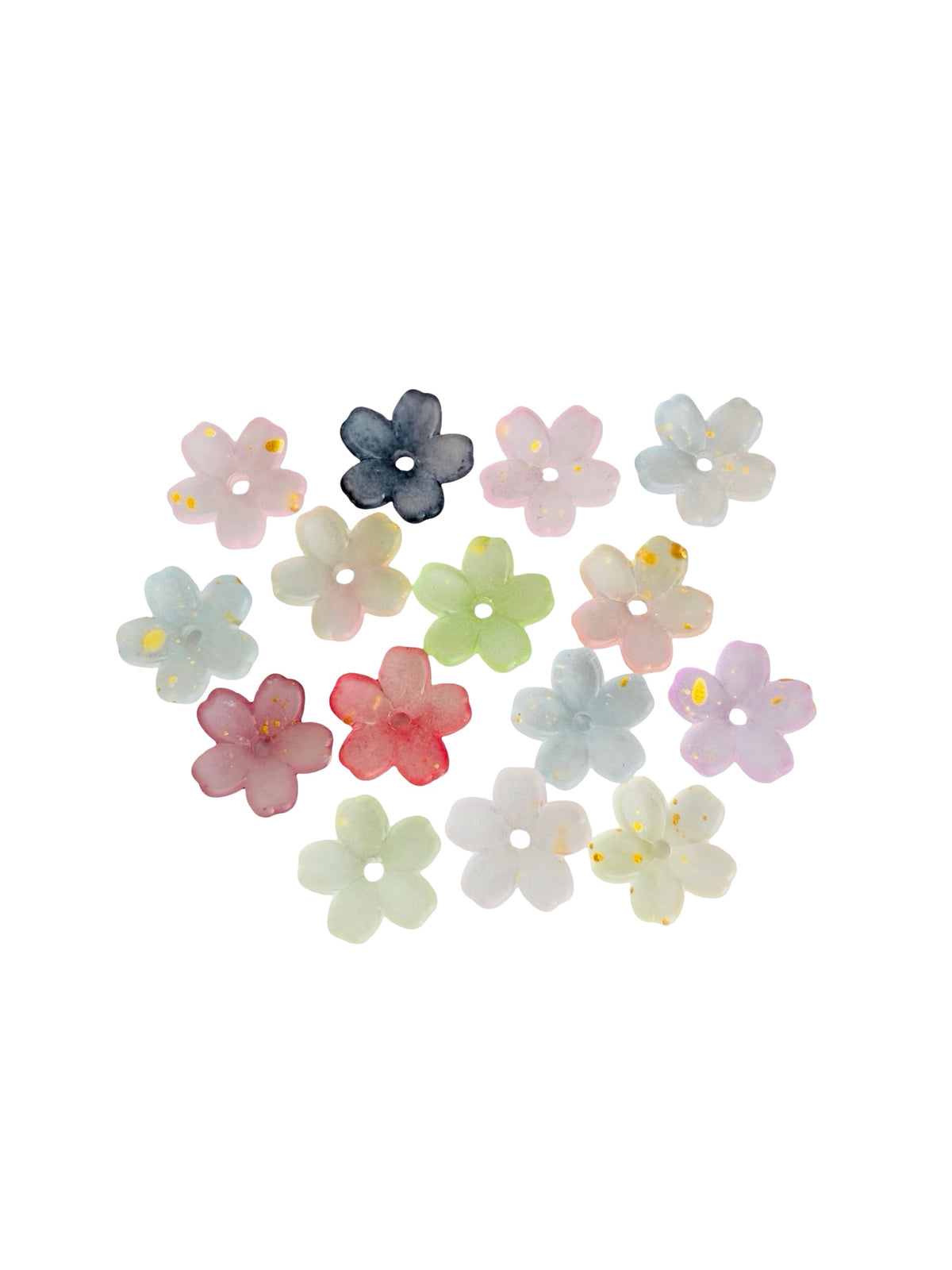 11mm Small 5-Petal Acrylic Flower Beads with Gold Dust • Random Mix Color Floral Beads for Jewelry Making & Crafts