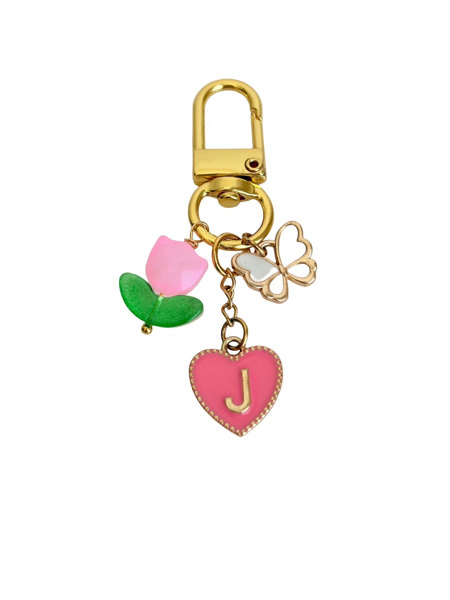 Personalized Tulip Bag Charm with Initial • Butterfly • Cross Purse Charm