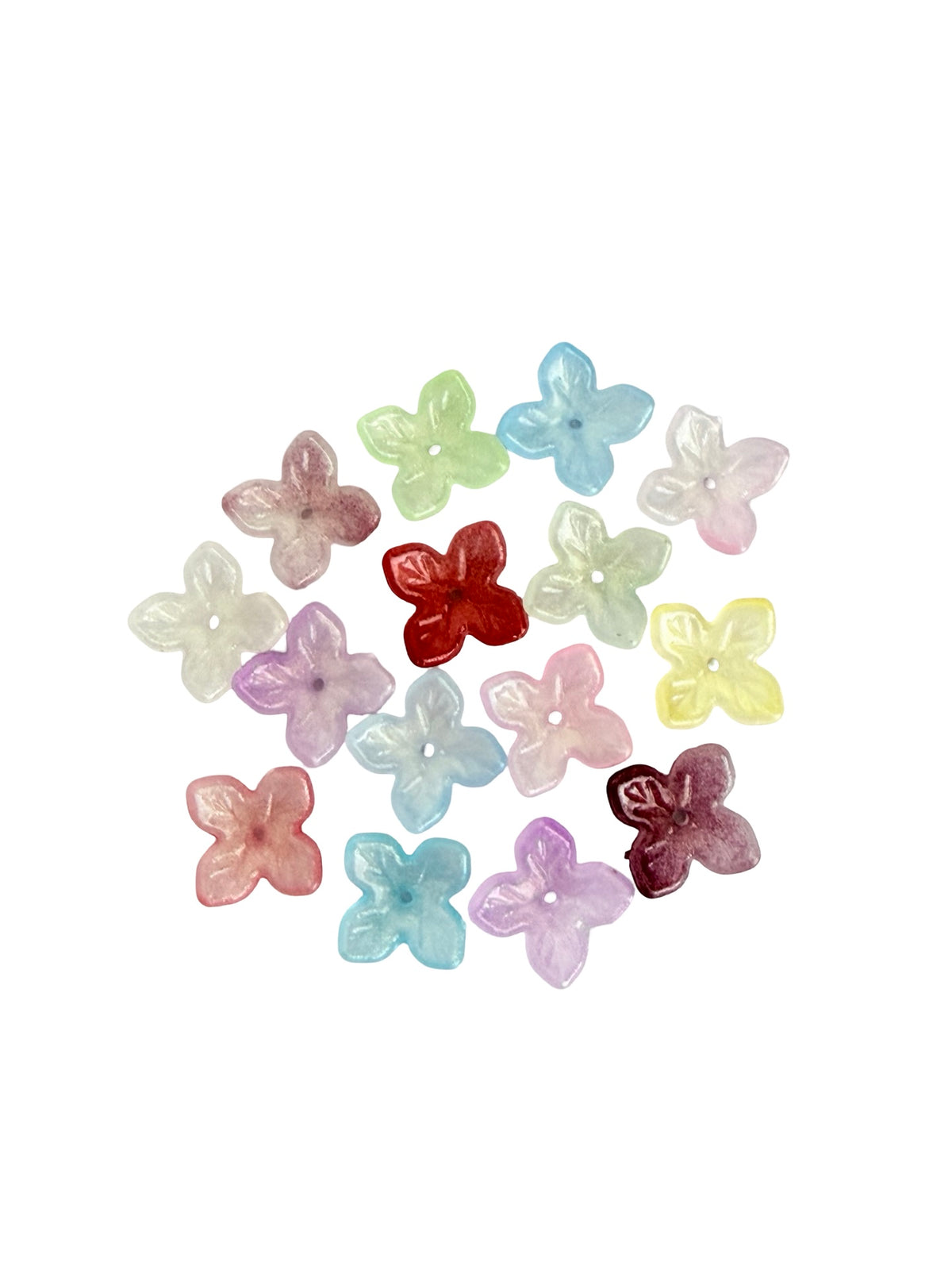 11mm Small 4-Pointed Petal Acrylic Flower Beads • Random Mix Colors • Mini Floral Beads for Jewelry Making & Crafts