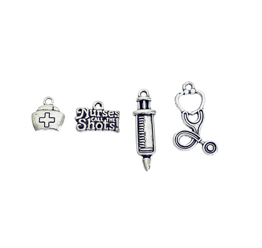 Base Metal Medical Occupation Charms (Nurse Cap • Nurses • Syringe • Stethoscope)
