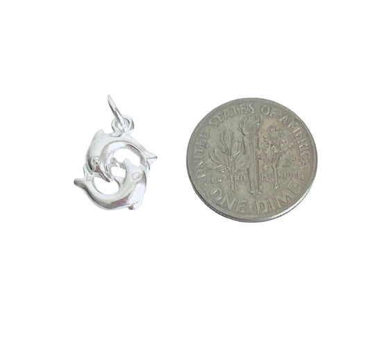 Sterling Silver Double Dolphin Charm • Sold Individually