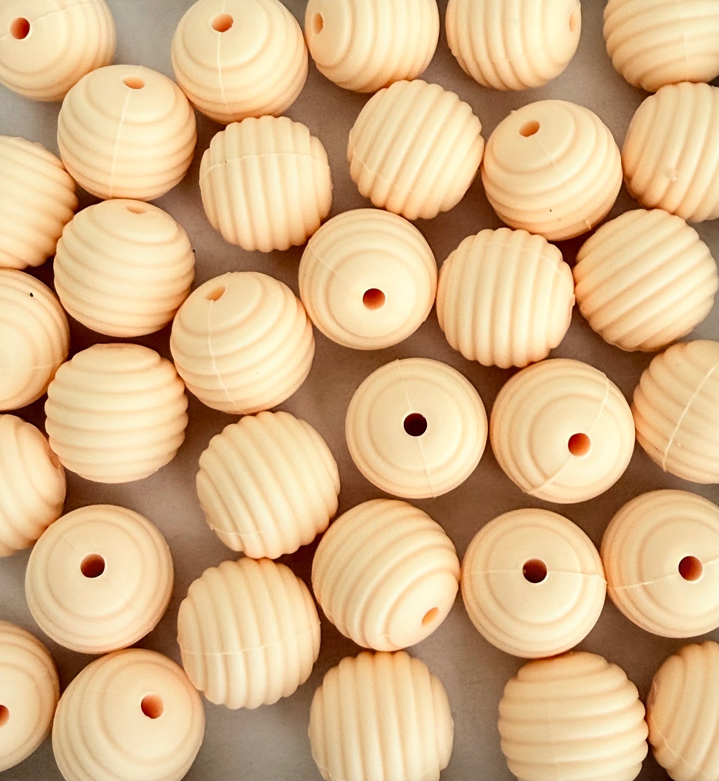 15mm Light Yellow Ribbed Silicone Beads • Round Textured Beads (Sold Per Piece) for Jewelry Making, Keychains & DIY Crafts