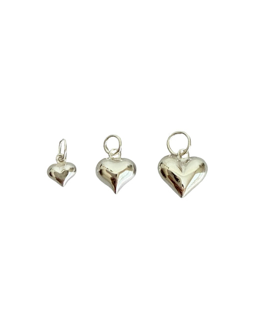 Sterling Silver Puff Heart Charm • Tiny • Small • Large Size