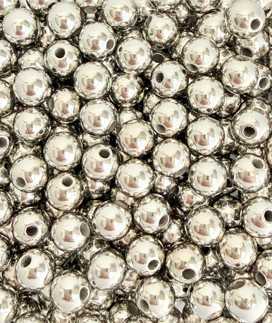 8mm Round Silver Acrylic Beads • Metallic Beads for Jewelry Making
