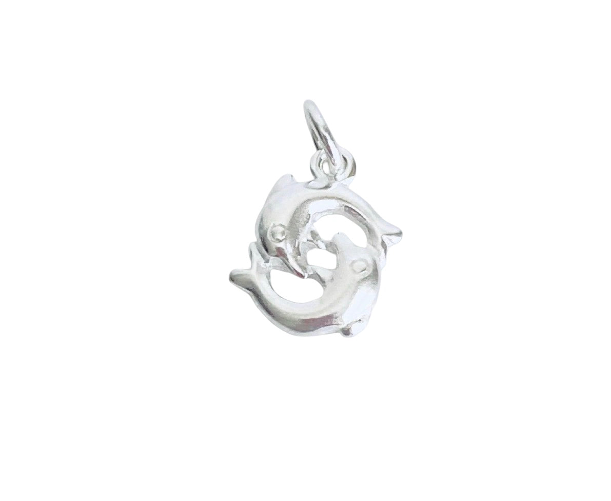 Sterling Silver Double Dolphin Charm • Sold Individually