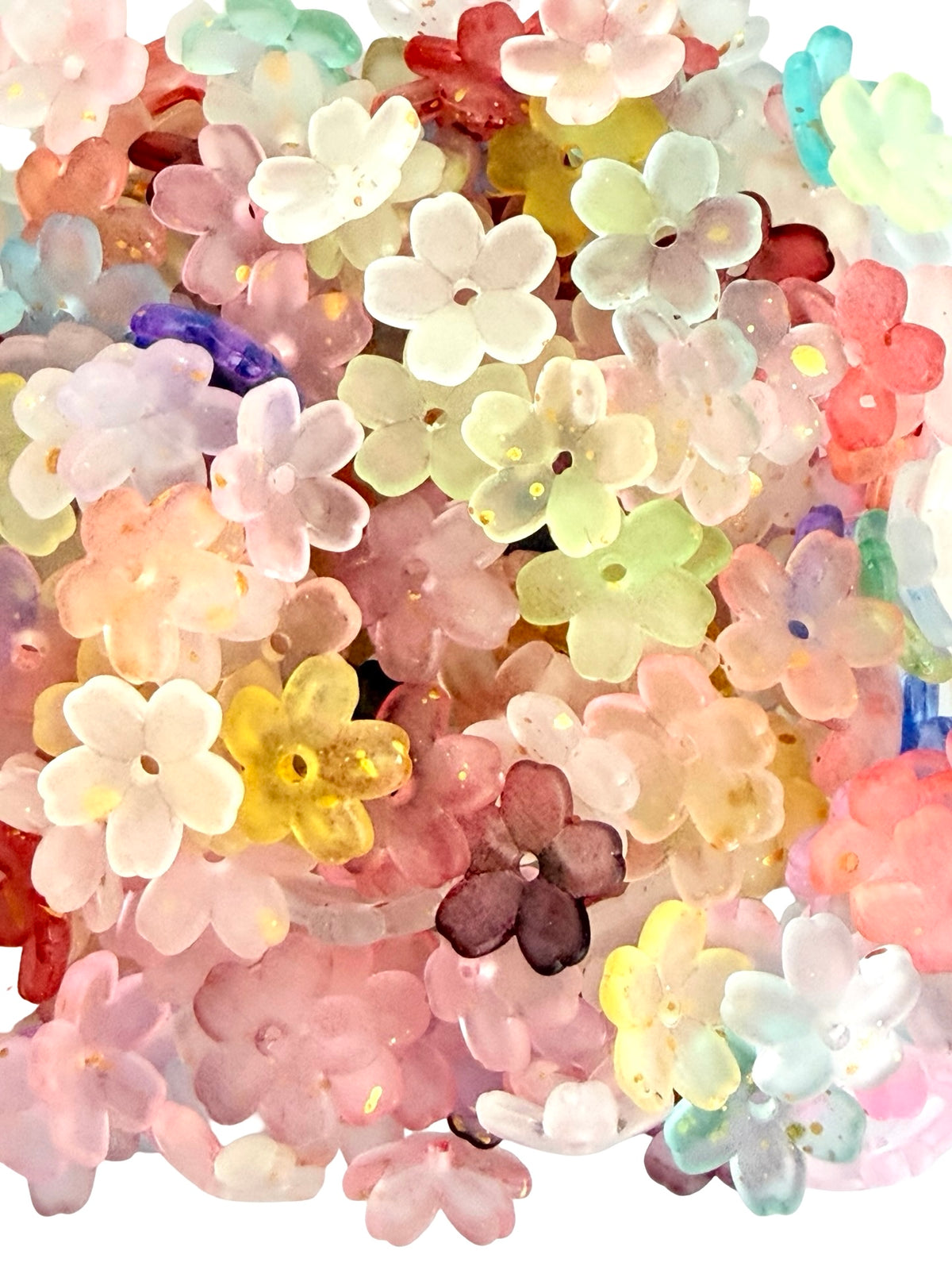 11mm Small 5-Petal Acrylic Flower Beads with Gold Dust • Random Mix Color Floral Beads for Jewelry Making & Crafts