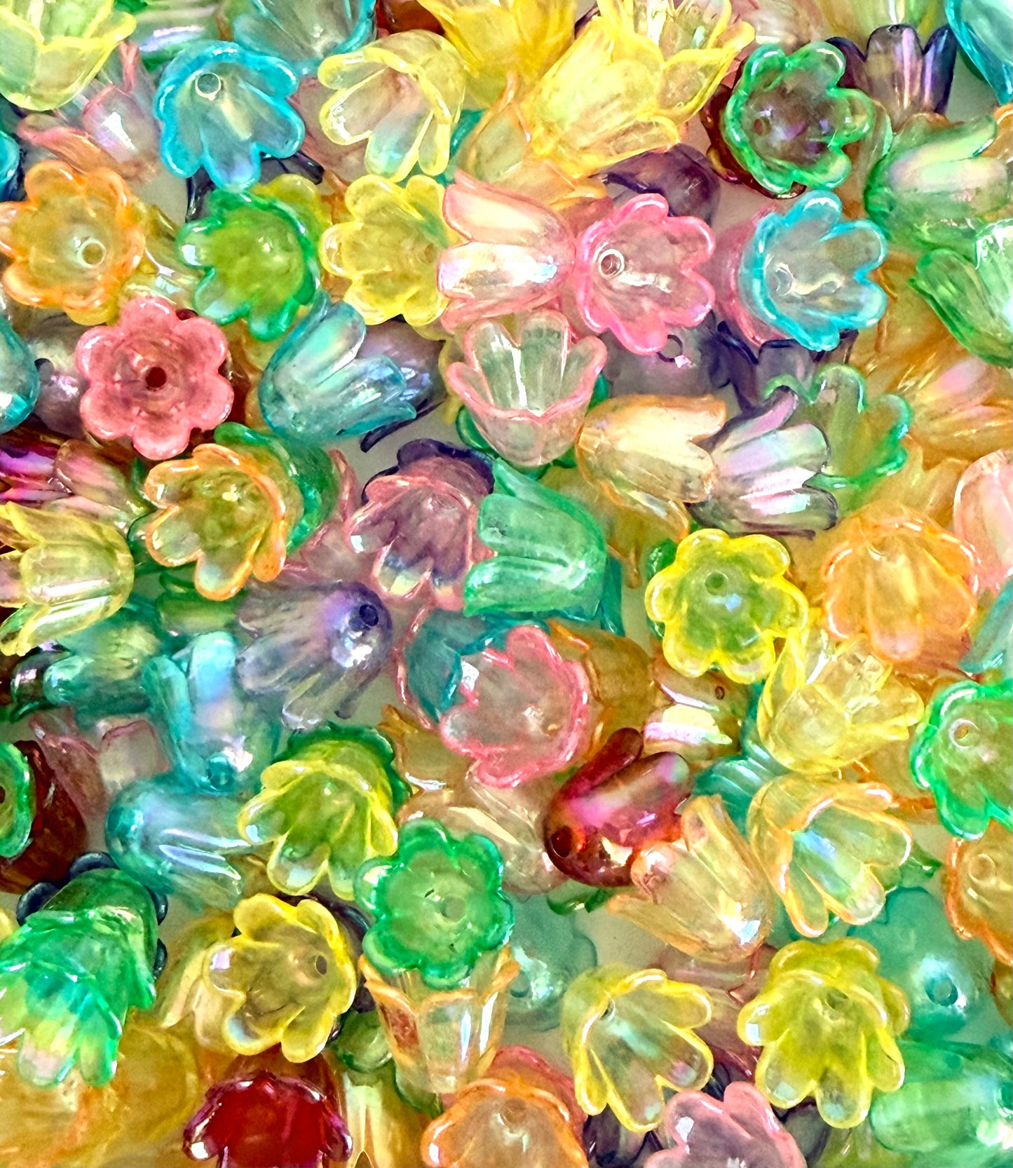 Acrylic Tulip Flower Beads • Pearl White, Transparent AB or Solid AB Colors, Floral Beads for Jewelry Making