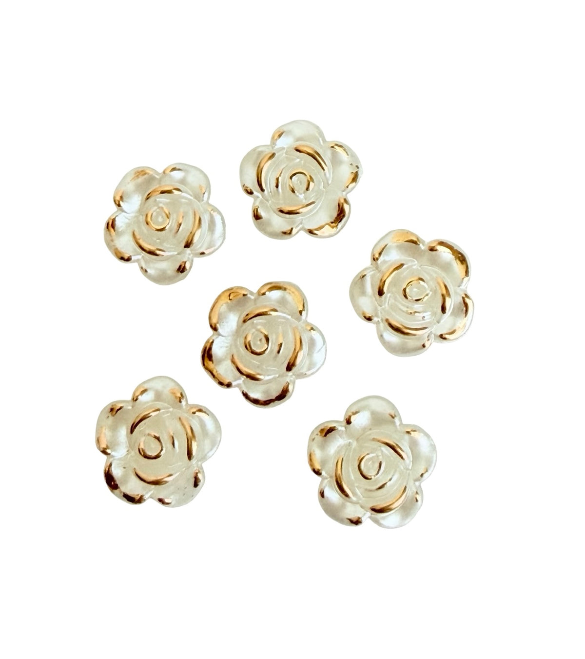 12mm Faux Pearl Gold-Trimmed Rose Beads • Off White Flower Beads for Jewelry Making
