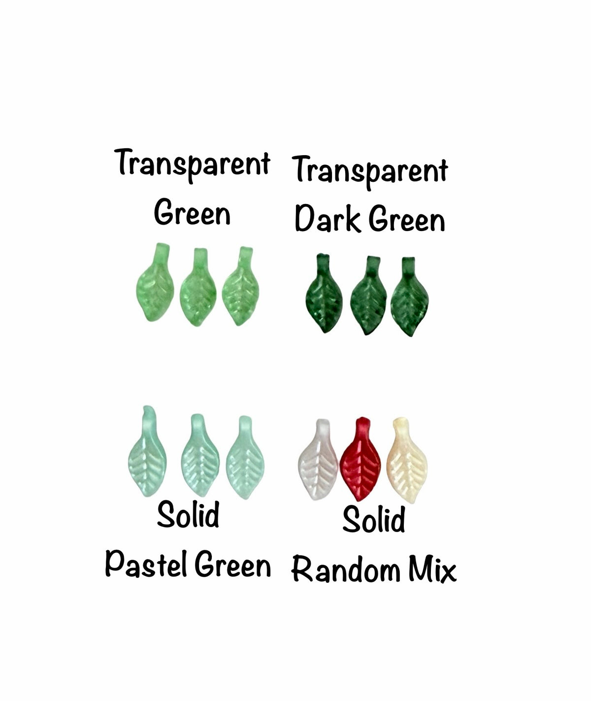5x10mm Tiny Acrylic Leaf Beads • Transparent Green, Dark Green & Pastel Colors • Mini Leaf Beads for Jewelry Making & Crafts