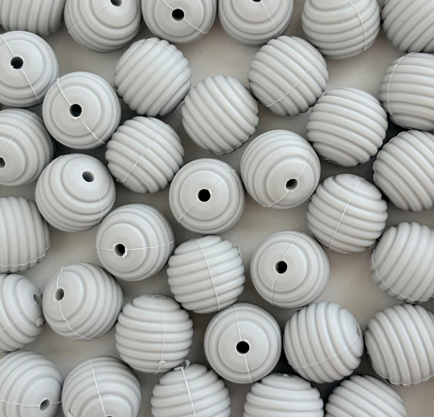 Grey Ribbed Silicone Beads • Round Textured Beads (Sold Per Piece) for Jewelry Making, Keychains & DIY Crafts