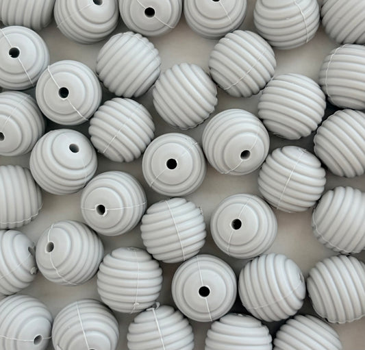 Grey Ribbed Silicone Beads • Round Textured Beads (Sold Per Piece) for Jewelry Making, Keychains & DIY Crafts