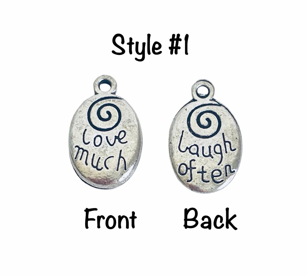 Base Metal Inspirational Word Charms (Love much • Follow your heart)
