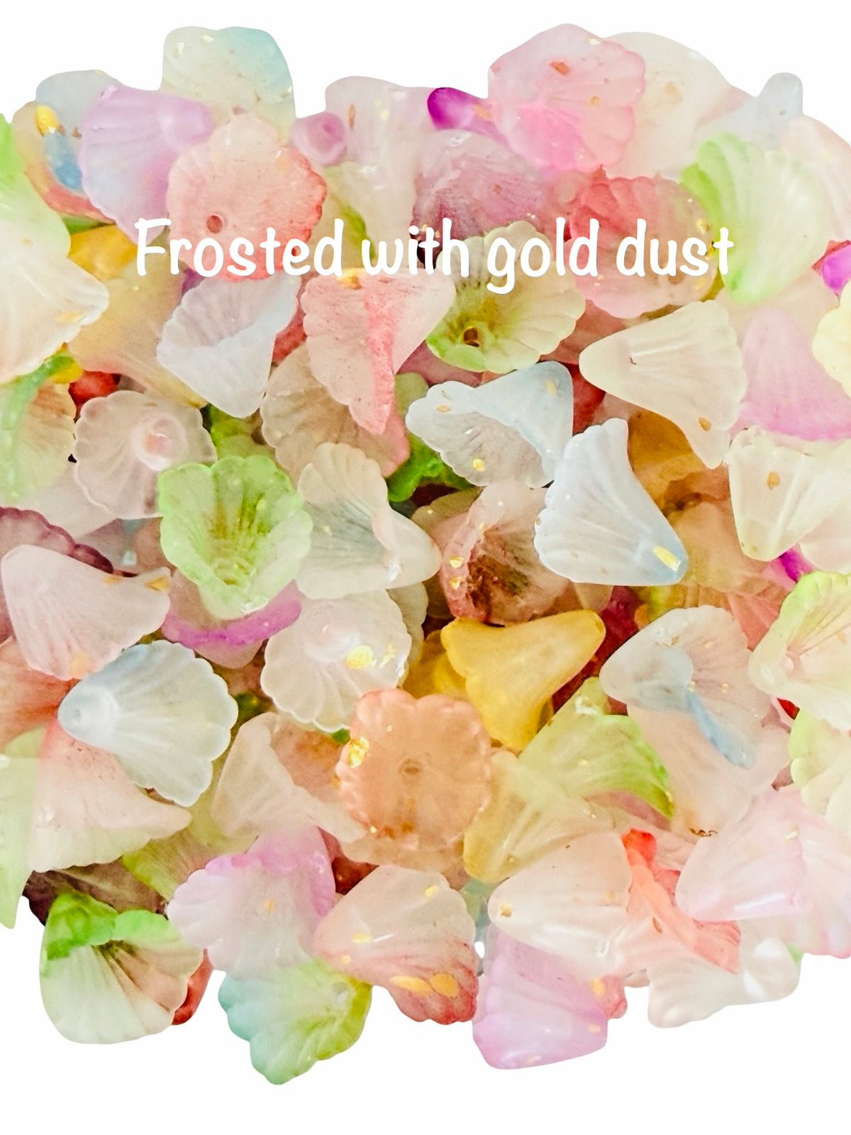 11mm Small Acrylic Trumpet Flower Beads • Random Mix Colors • Transparent or Frosted with Gold Dust • Mini Floral Beads for Jewelry Making & Crafts