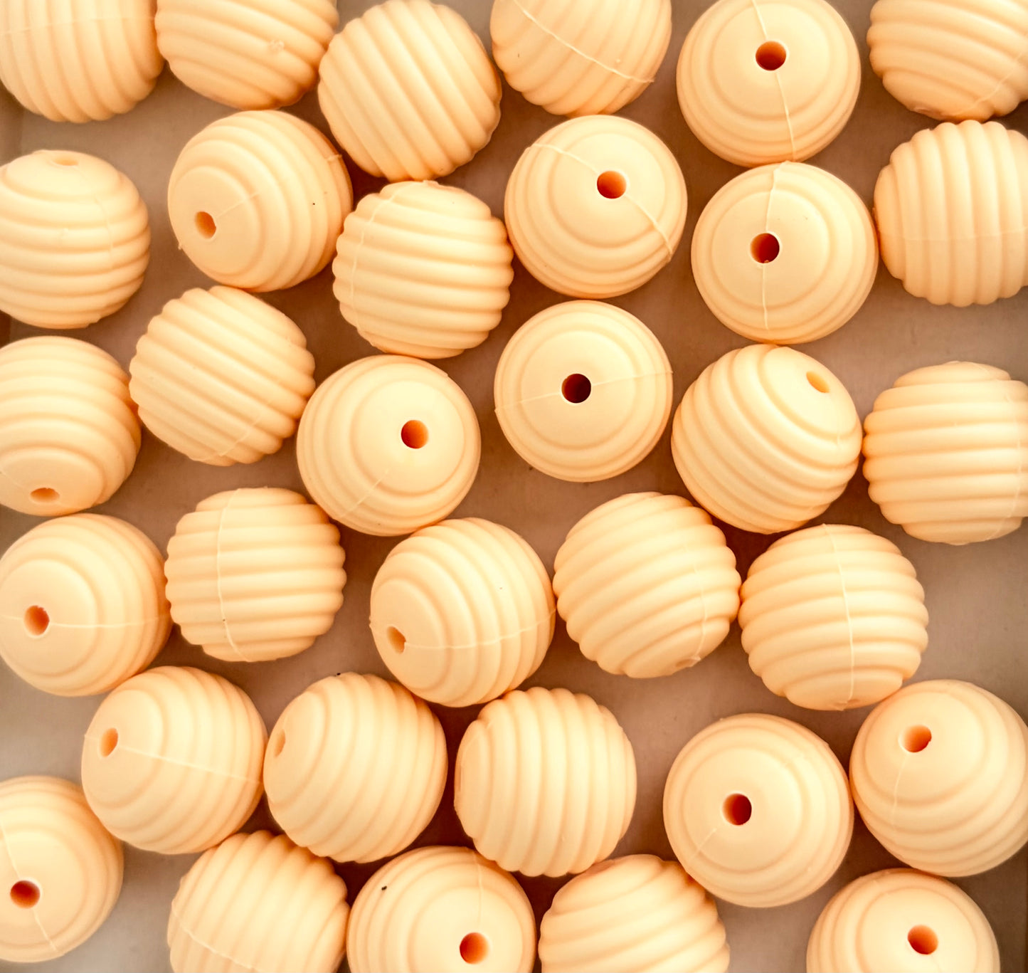 15mm Light Yellow Ribbed Silicone Beads • Round Textured Beads (Sold Per Piece) for Jewelry Making, Keychains & DIY Crafts
