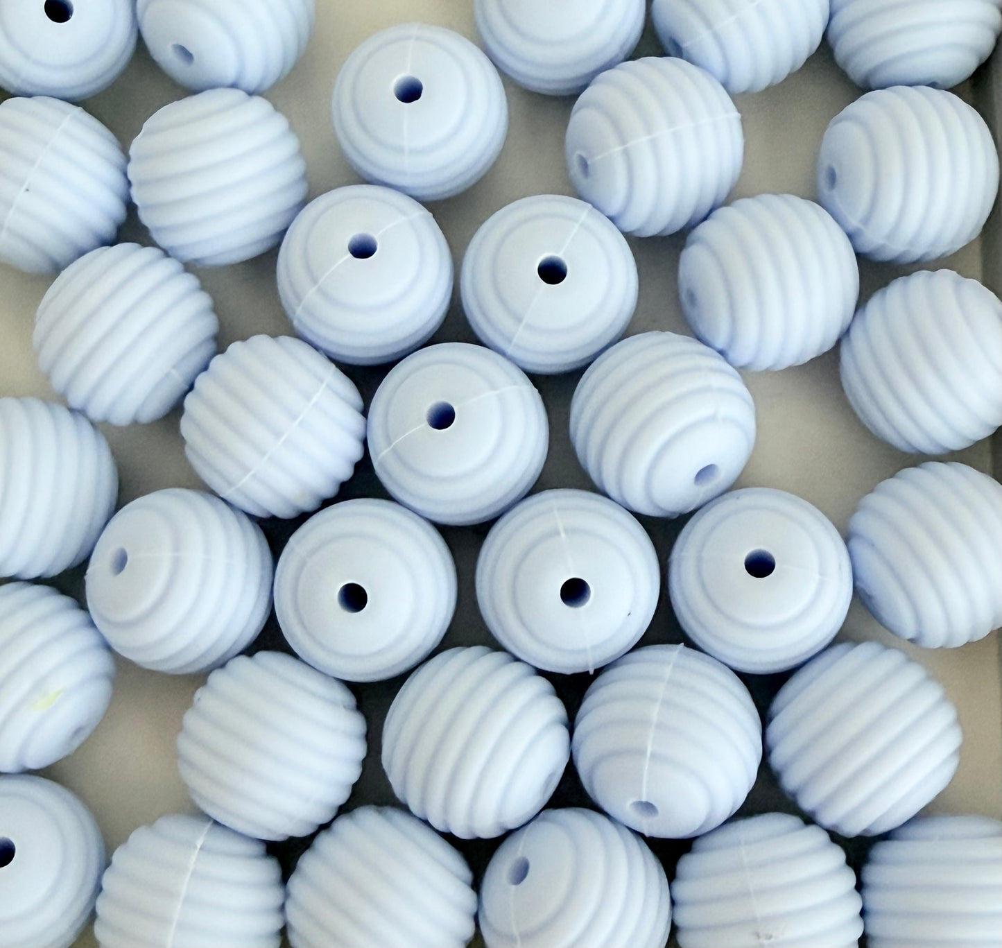 15mm Light Blue Ribbed Silicone Beads • Round Textured Beads (Sold Per Piece) for Jewelry Making, Keychains & DIY Crafts