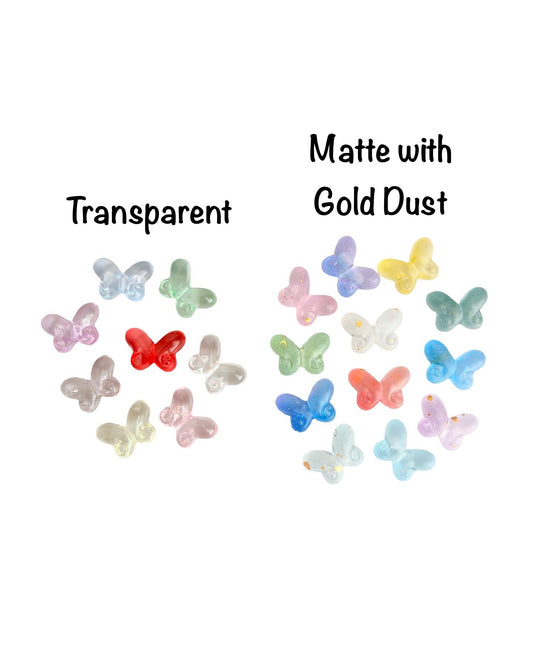 Small Acrylic Butterfly Beads • Random Mix of Transparent or Matte with Gold Dust • Butterfly Beads for Jewelry Making