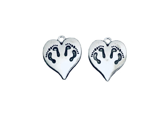 Base Metal Baby Footprint Heart Charm