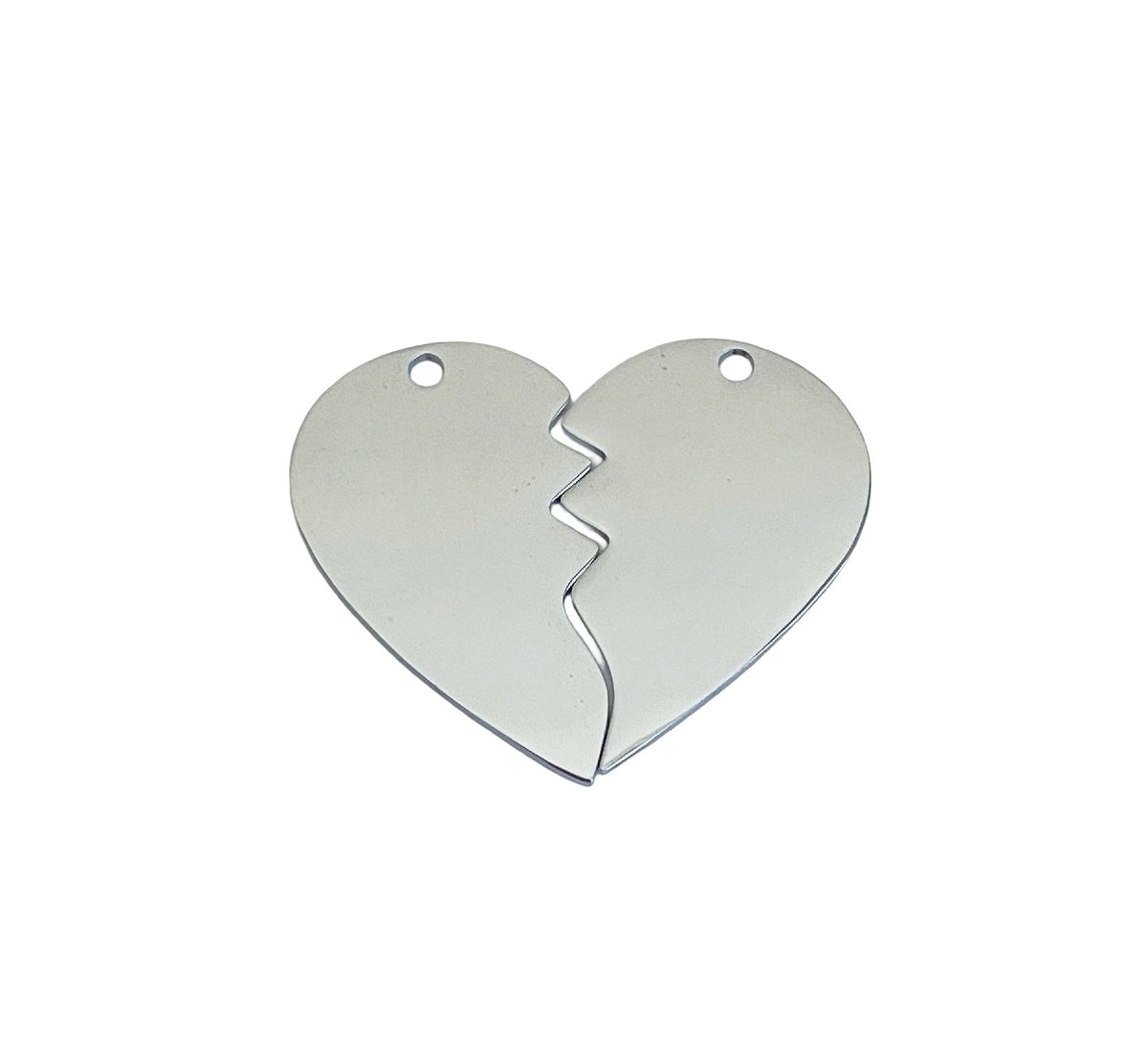 Shiny Stainless Steel Broken Heart Pendant Blank Set • 32mm x 26mm