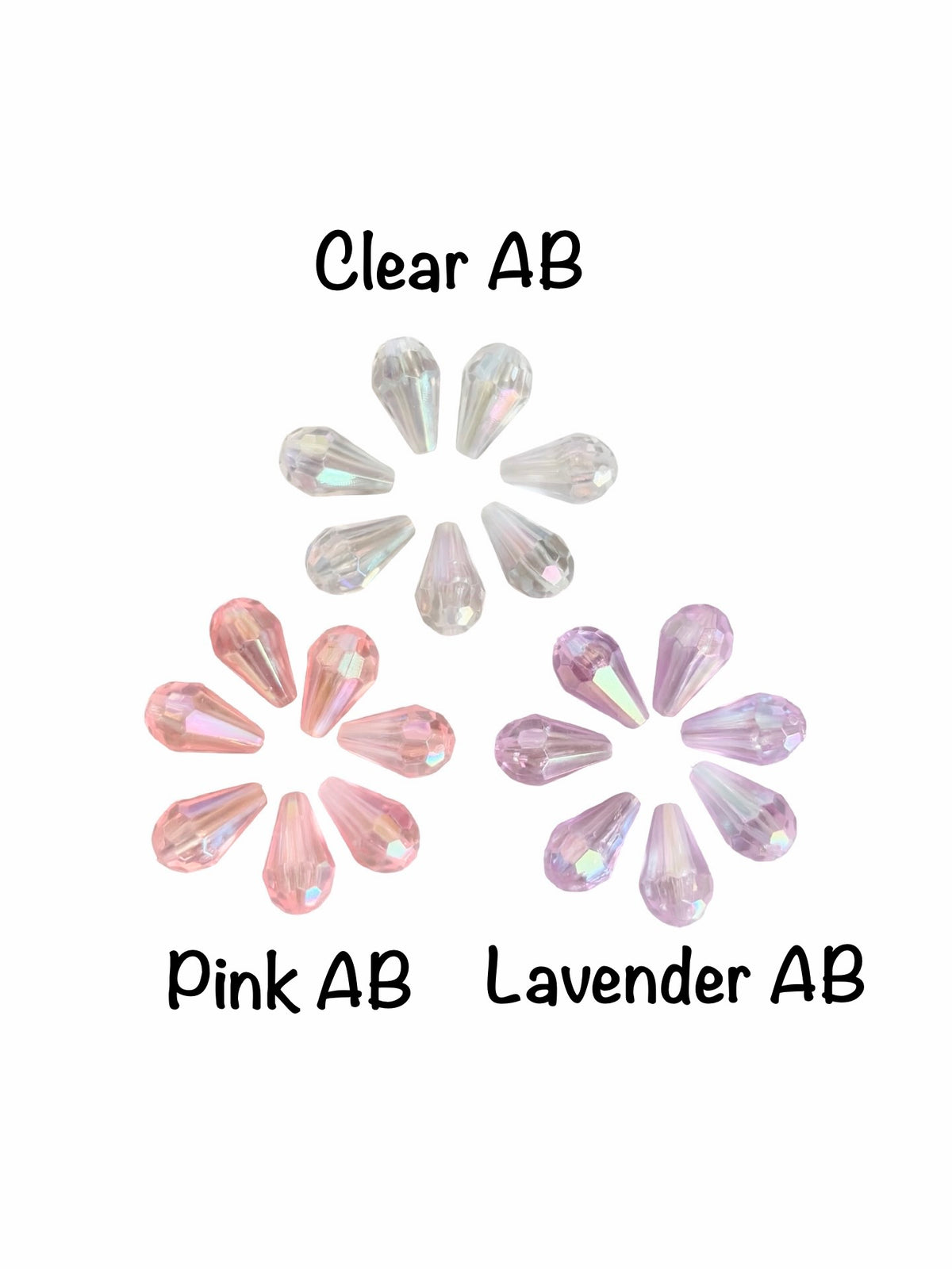 8x12mm Faceted Acrylic Teardrop Beads • White, Pink & Lavender AB • Jewelry Making