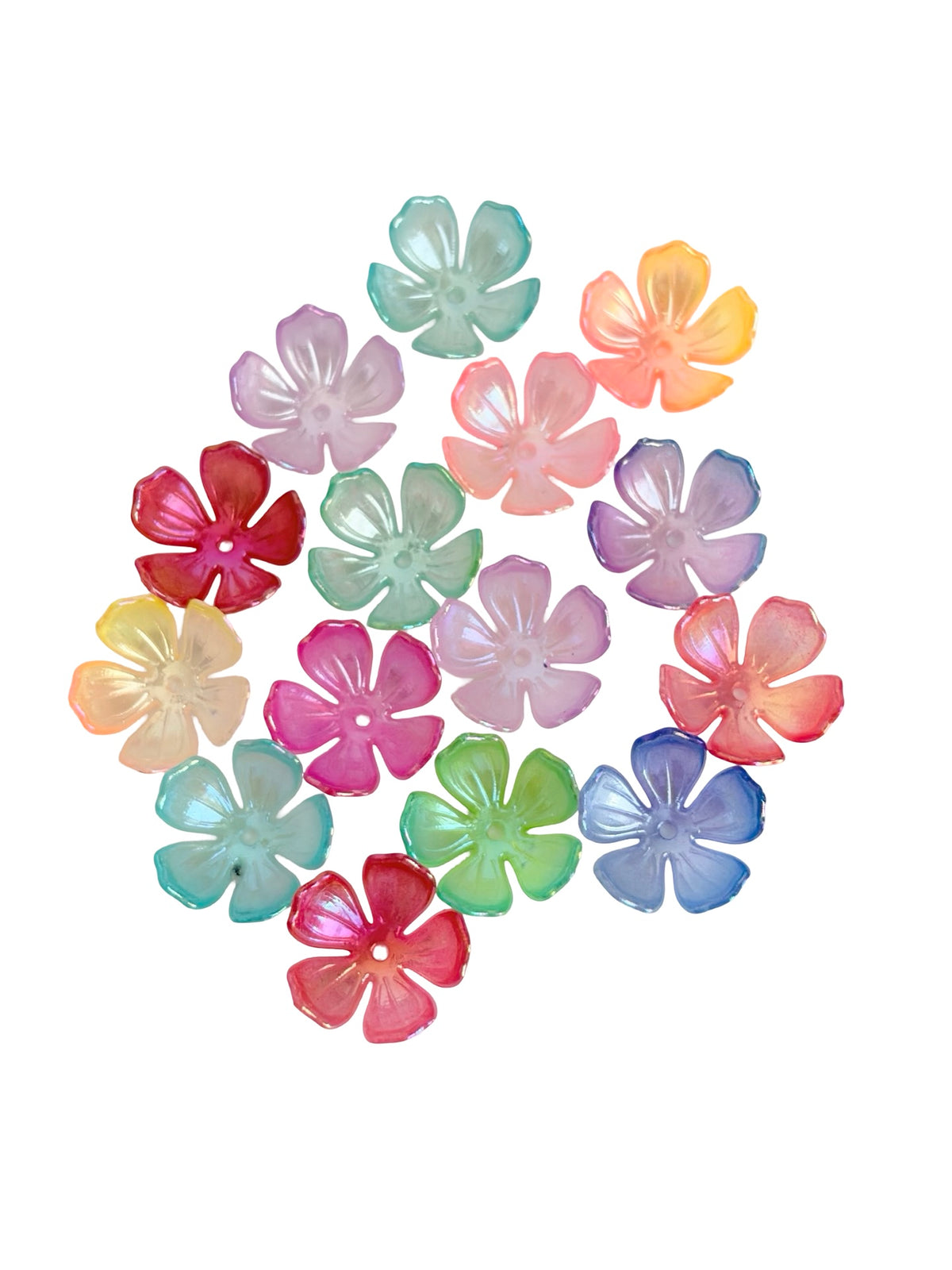 19mm 5-Petal Acrylic Rounded Flower Beads • Random Mix AB Colors for Jewelry Making & Crafts