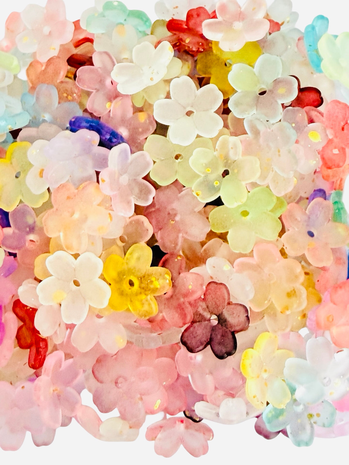 11mm Small 5-Petal Acrylic Flower Beads with Gold Dust • Random Mix Color Floral Beads for Jewelry Making & Crafts