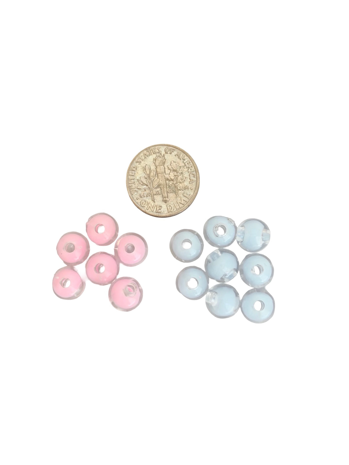8mm Clear Round Beads with Colored Center • Light Pink & Light Blue Beads for Jewelry Making
