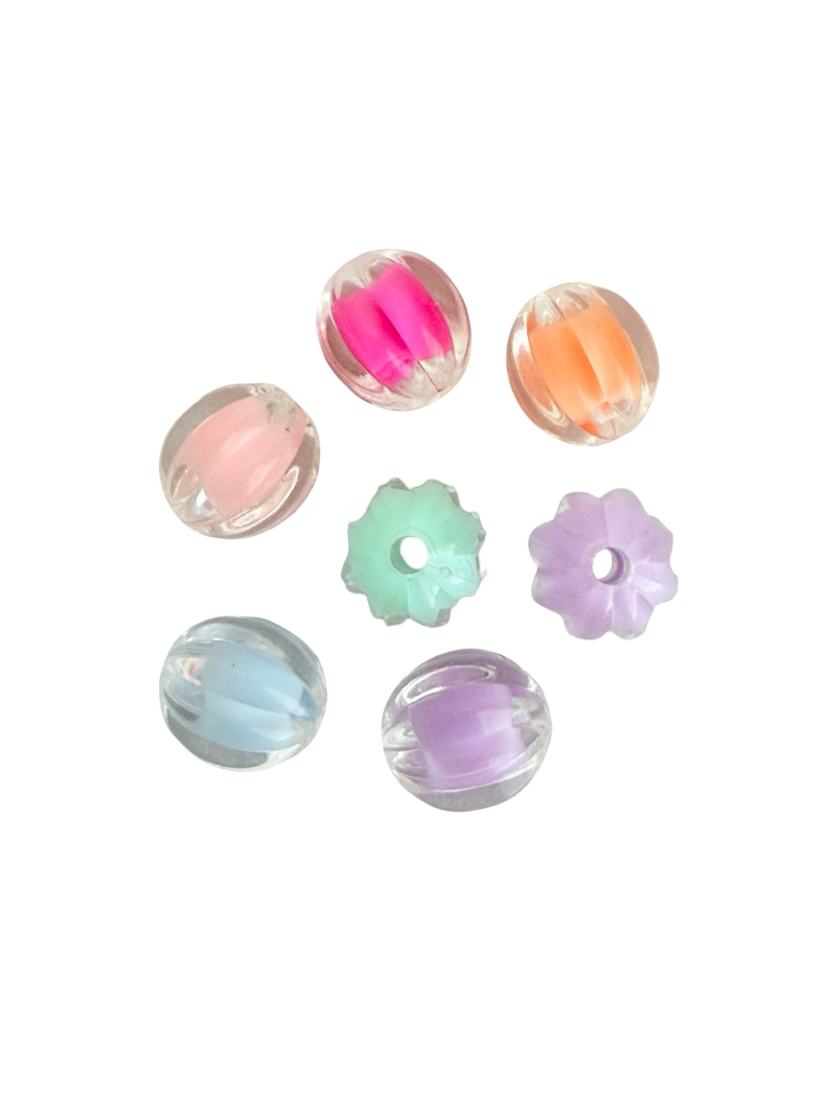 12mm Ribbed Clear Round Beads with Colored Center • Random Mix Beads for Jewelry Making