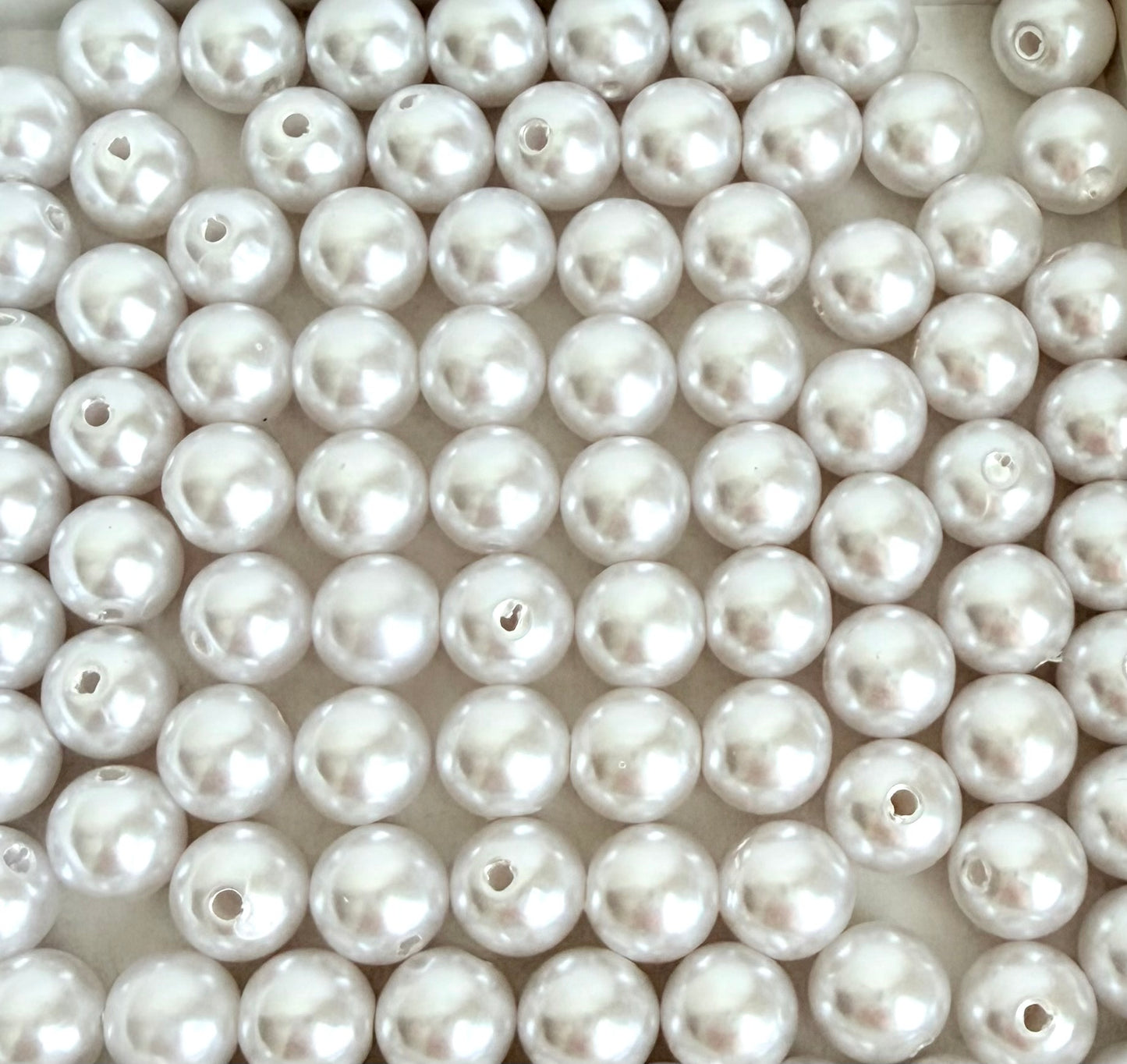 White Glass Pearl Beads (10mm or 12mm) • Elegant Round Faux Pearl Beads for Jewelry Making, Bracelets, Necklaces & DIY Crafts