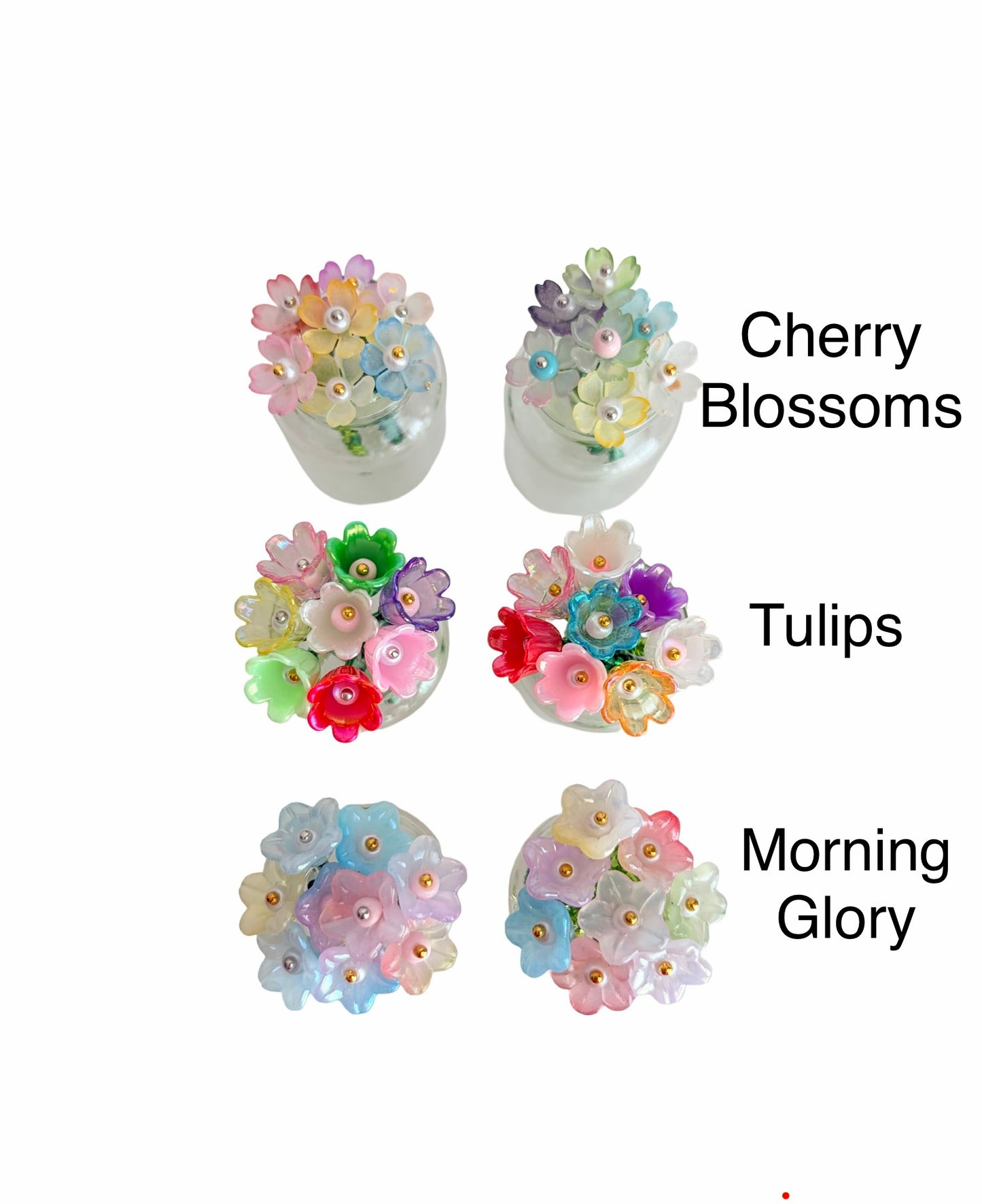 2" Handmade Mini Beaded Flower • Cherry Blossom / Tulip / Morning Glory Flowers • Seed Bead or Tube Bead Stem • Bulk Options Available