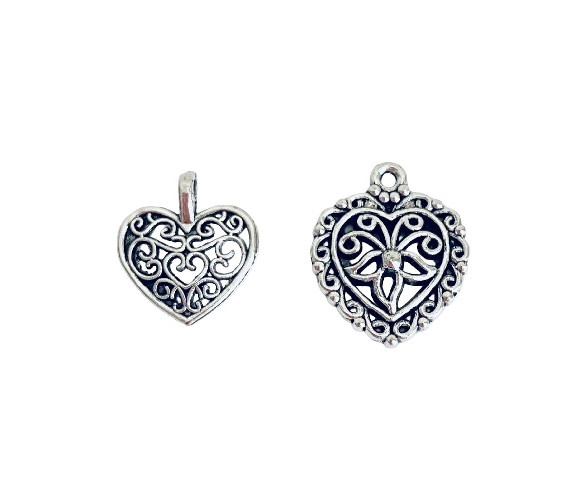 Base Metal Filigree Heart Charms