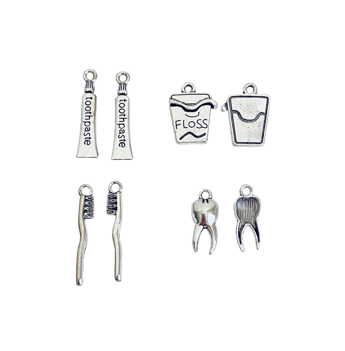 Base Metal Dentist Charms (Toothpaste • Floss • Toothbrush • Tooth)