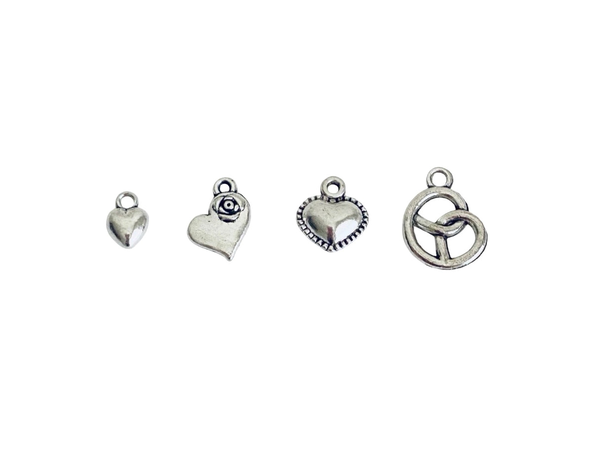 Base Metal Heart Charms • Tiny Puff Heart • Sideway Heart • Small Puff Heart • Pretzel Heart