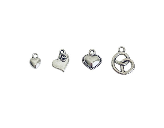 Base Metal Heart Charms • Tiny Puff Heart • Sideway Heart • Small Puff Heart • Pretzel Heart