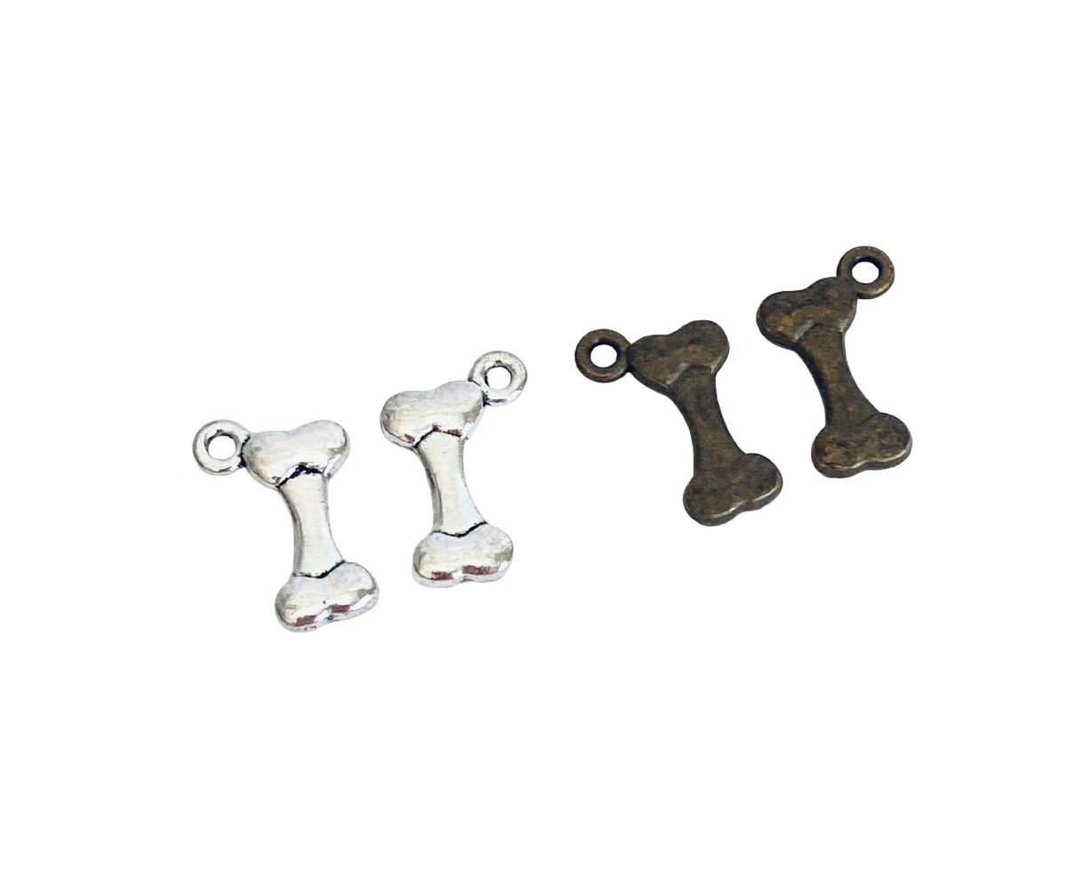 Base metal Tiny Dog Bone Charm (Silver or Bronze color)