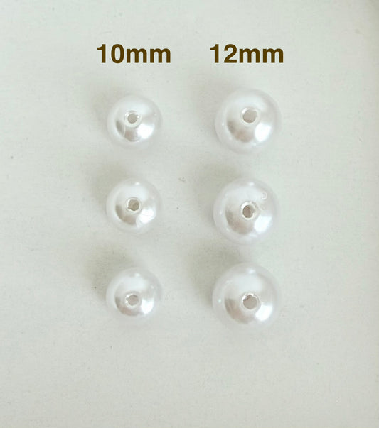 White Glass Pearl Beads (10mm or 12mm) • Elegant Round Faux Pearl Beads for Jewelry Making, Bracelets, Necklaces & DIY Crafts